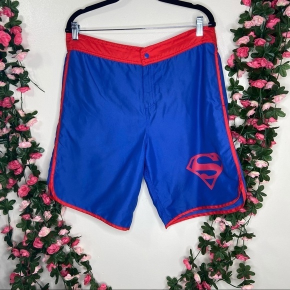 Superman Mens Blue Red Swim Shorts Summer Large - Picture 1 of 6